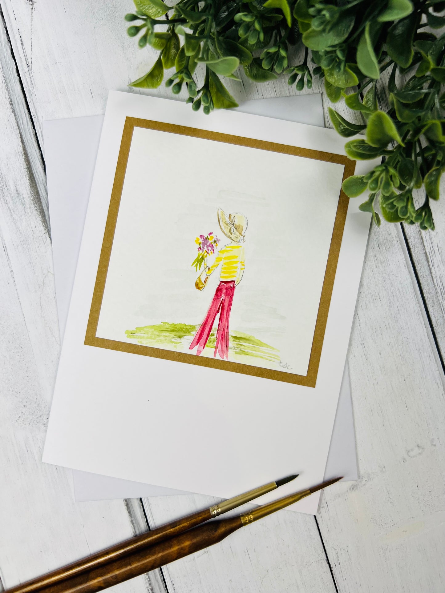 "Flower Girl" - Hand Painted Watercolor Greeting Card