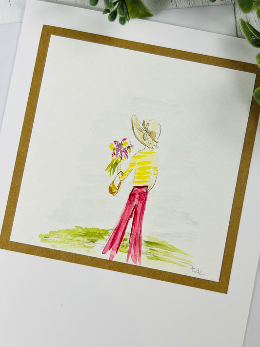 "Flower Girl" - Hand Painted Watercolor Greeting Card