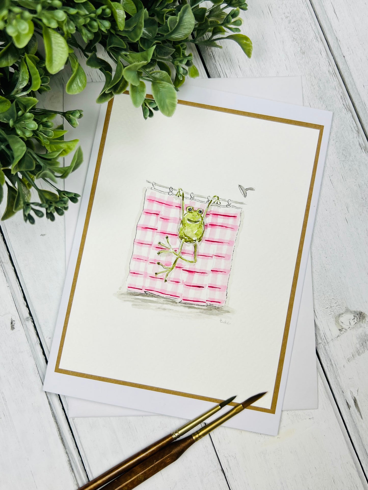 "Showering Frog" - Hand Painted Watercolor Greeting Card