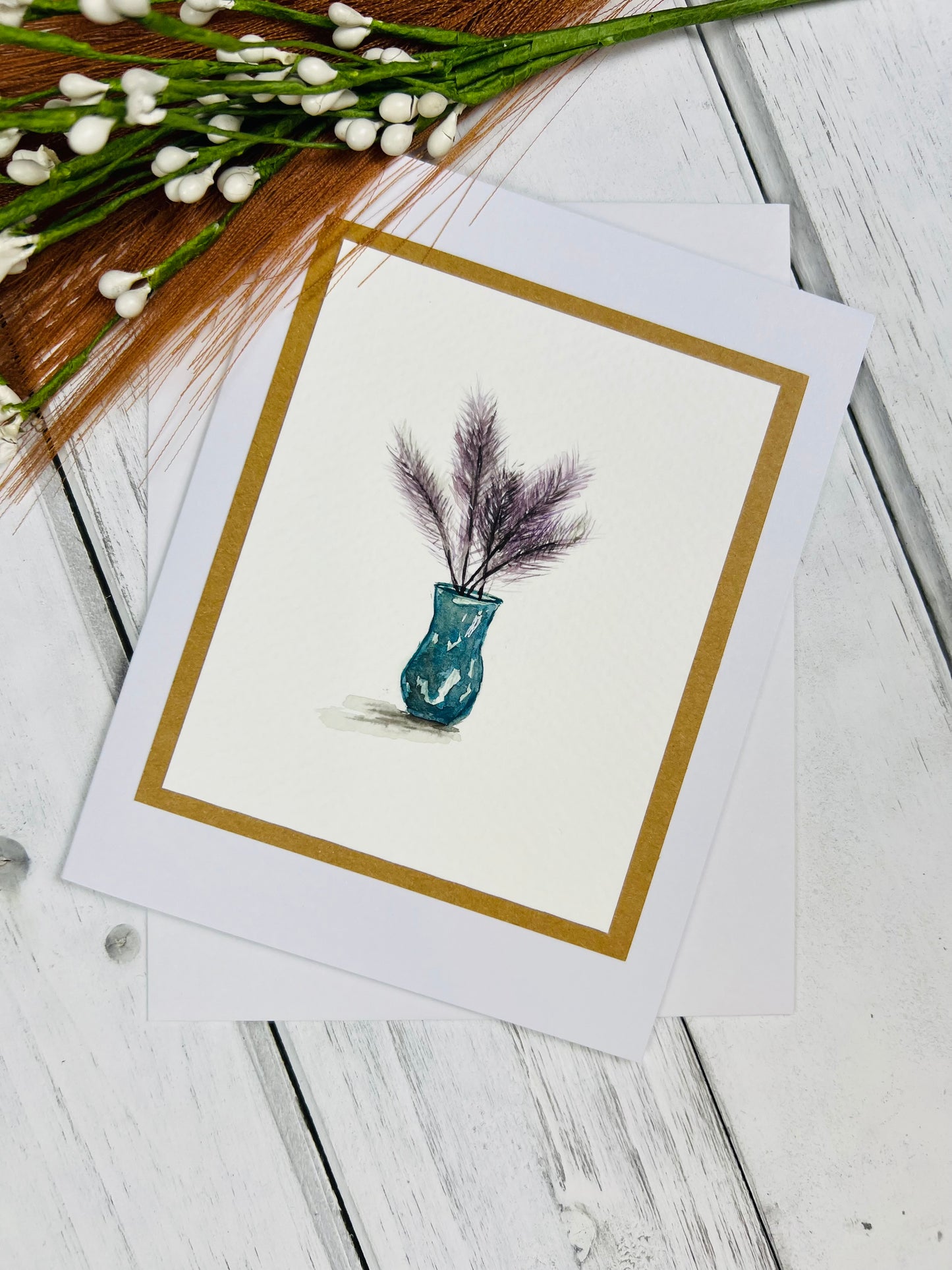 "Purple Feathers" - Hand Painted Watercolor Greeting Card