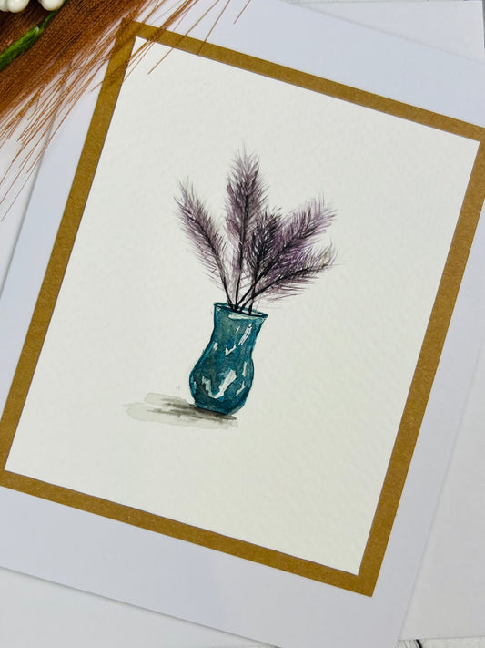"Purple Feathers" - Hand Painted Watercolor Greeting Card