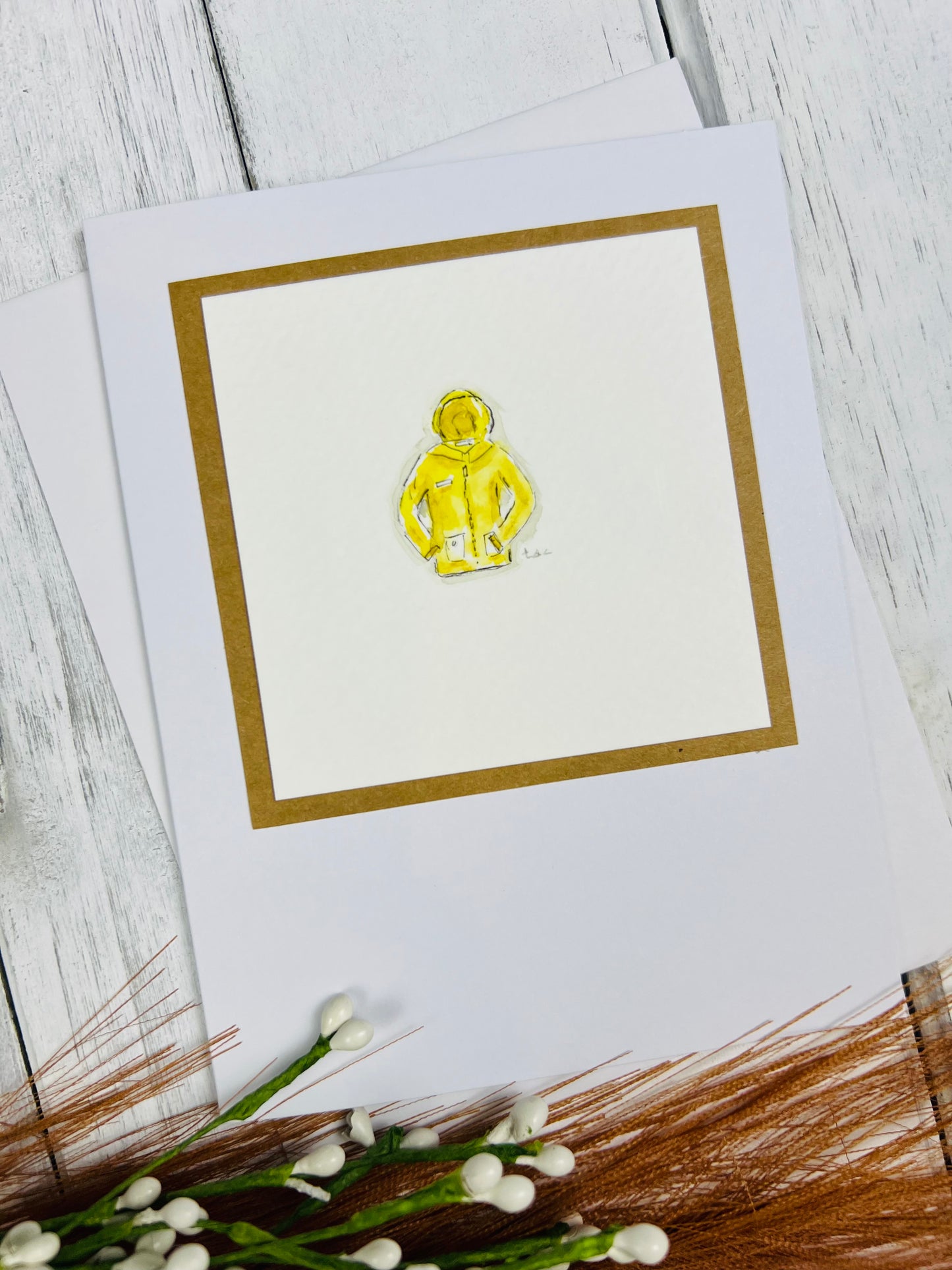 "Yellow Rain Jacket" - Hand Painted Watercolor Greeting Card