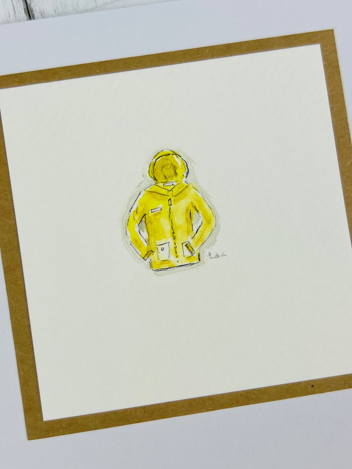 "Yellow Rain Jacket" - Hand Painted Watercolor Greeting Card