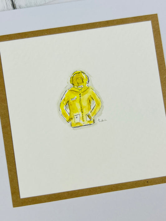"Yellow Rain Jacket" - Hand Painted Watercolor Greeting Card
