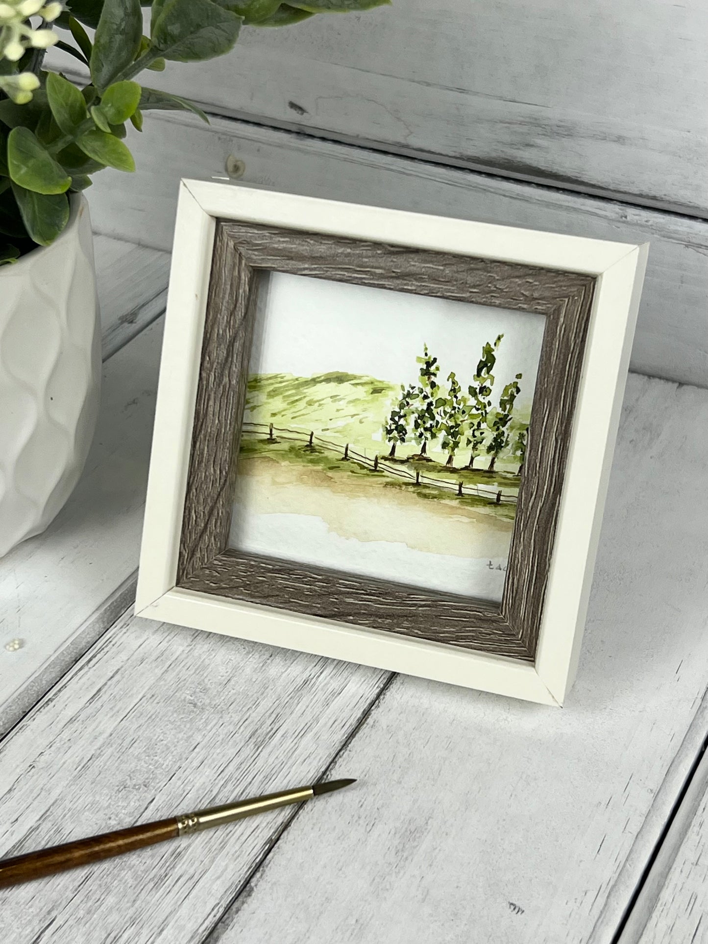 "Split Rail Fence" - Hand Painted Watercolor Framed Art
