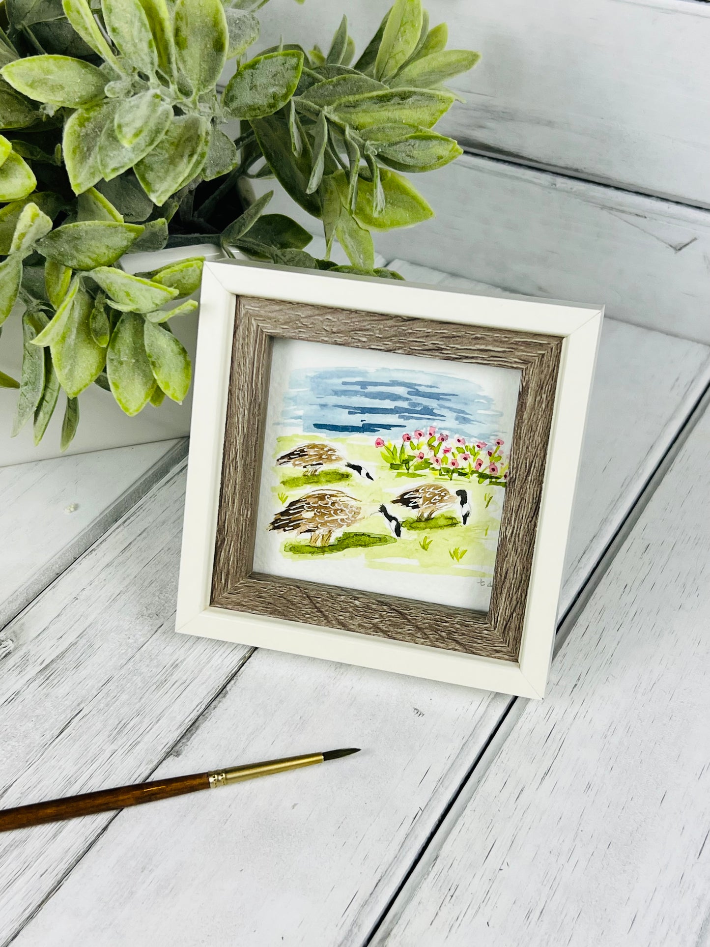 "Geese by the Lake" - Hand Painted Watercolor Framed Art