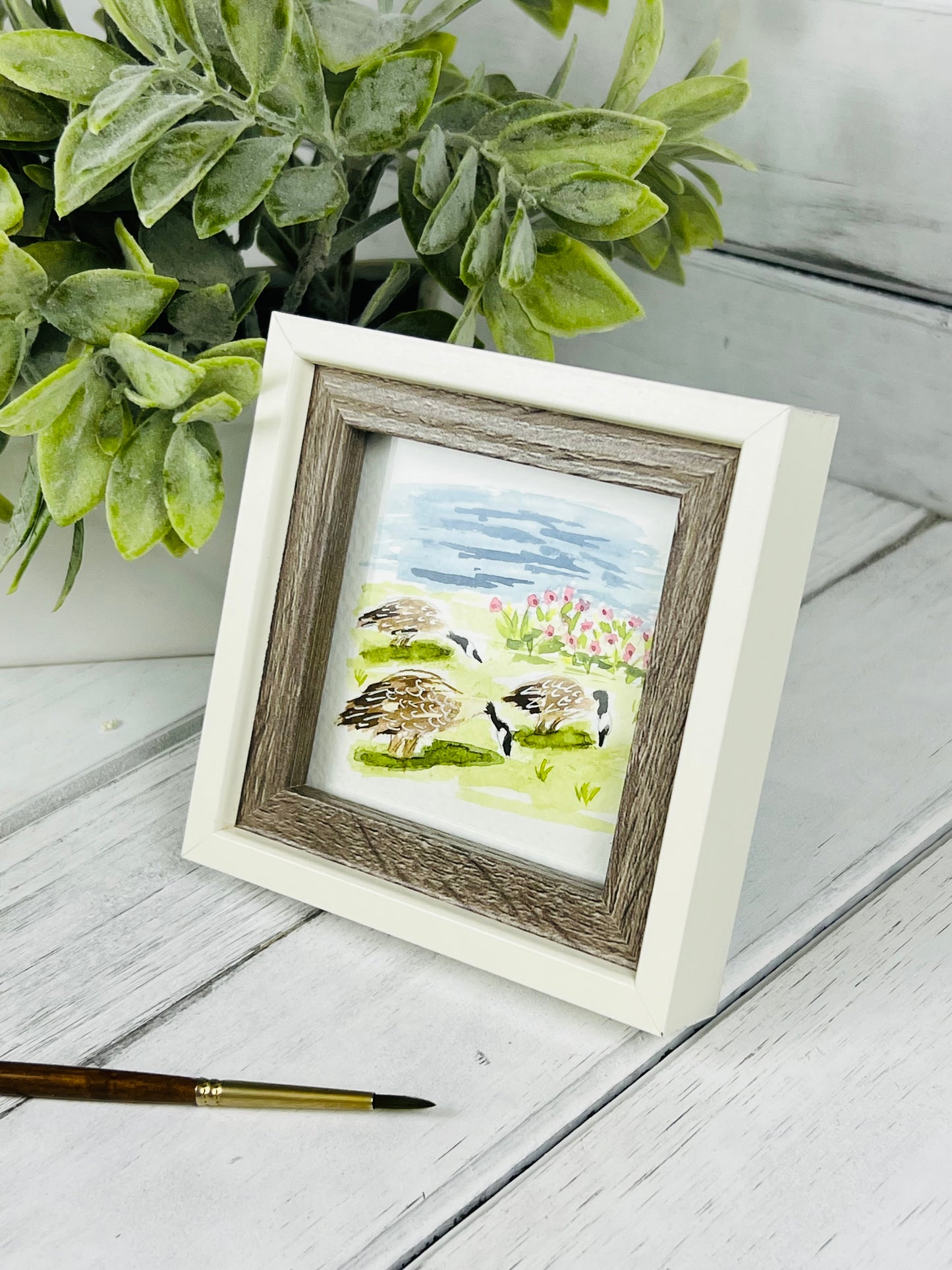 "Geese by the Lake" - Hand Painted Watercolor Framed Art