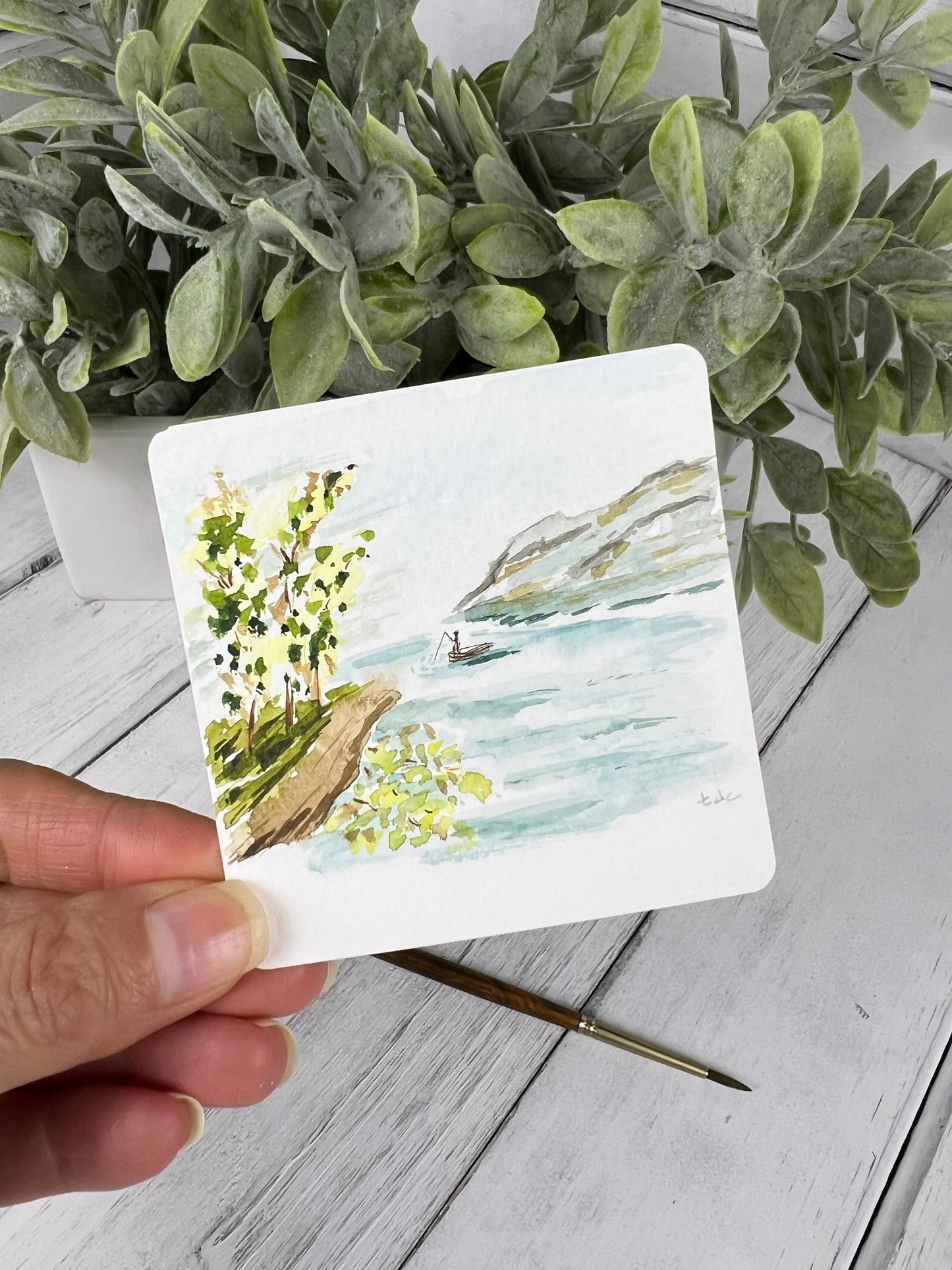 "Fishing" - Hand Painted Watercolor Framed Art