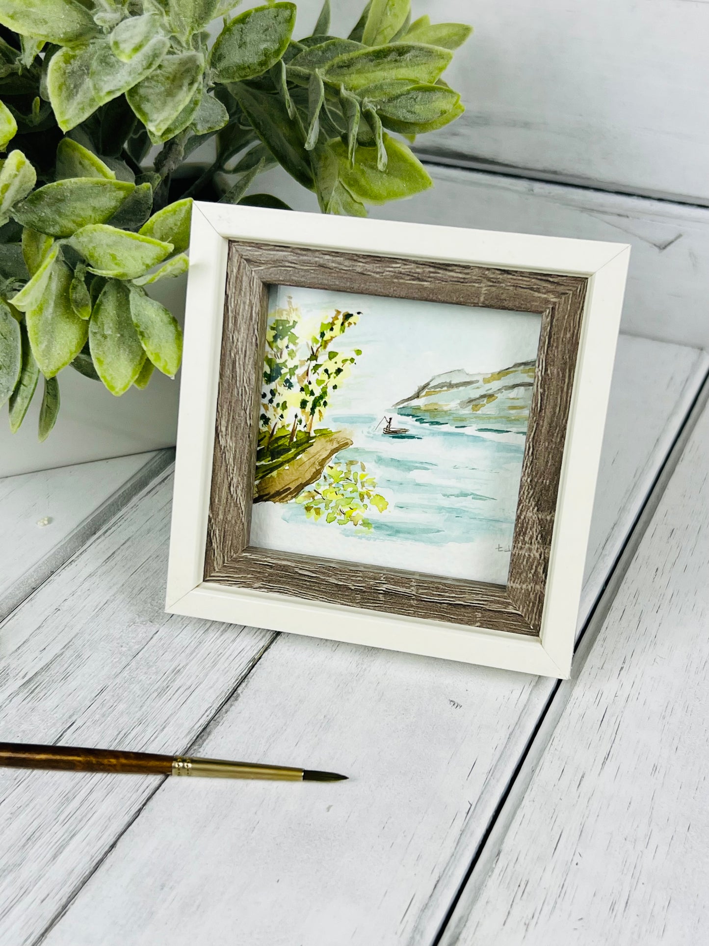 "Fishing" - Hand Painted Watercolor Framed Art
