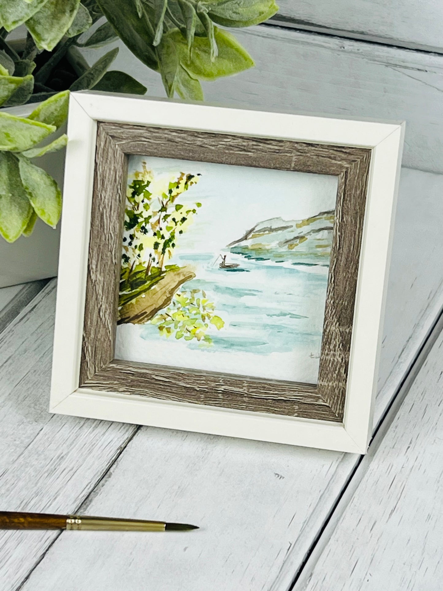 "Fishing" - Hand Painted Watercolor Framed Art