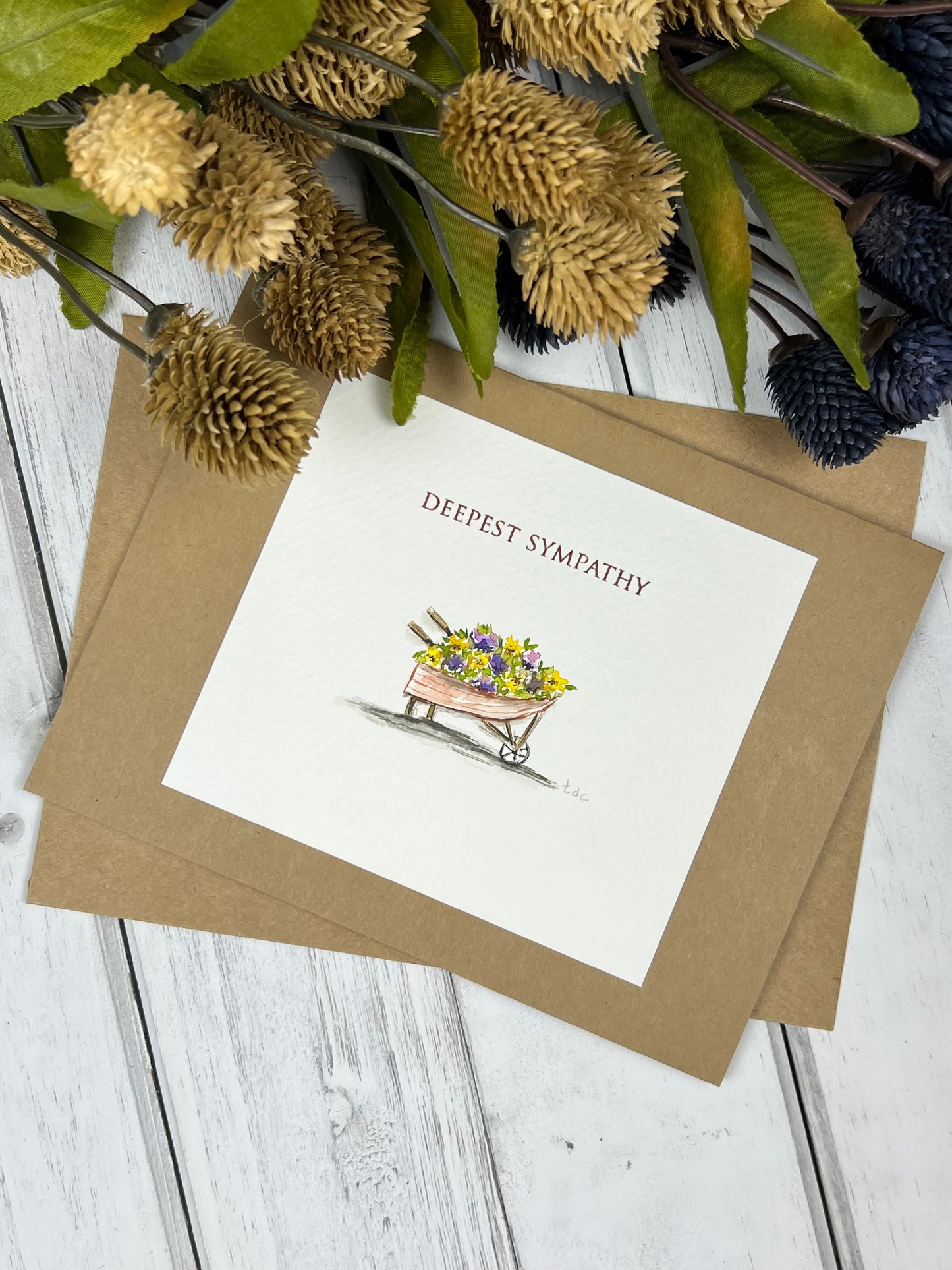 "Deepest Sympathy Flowers" - Hand Painted Watercolor Greeting Card