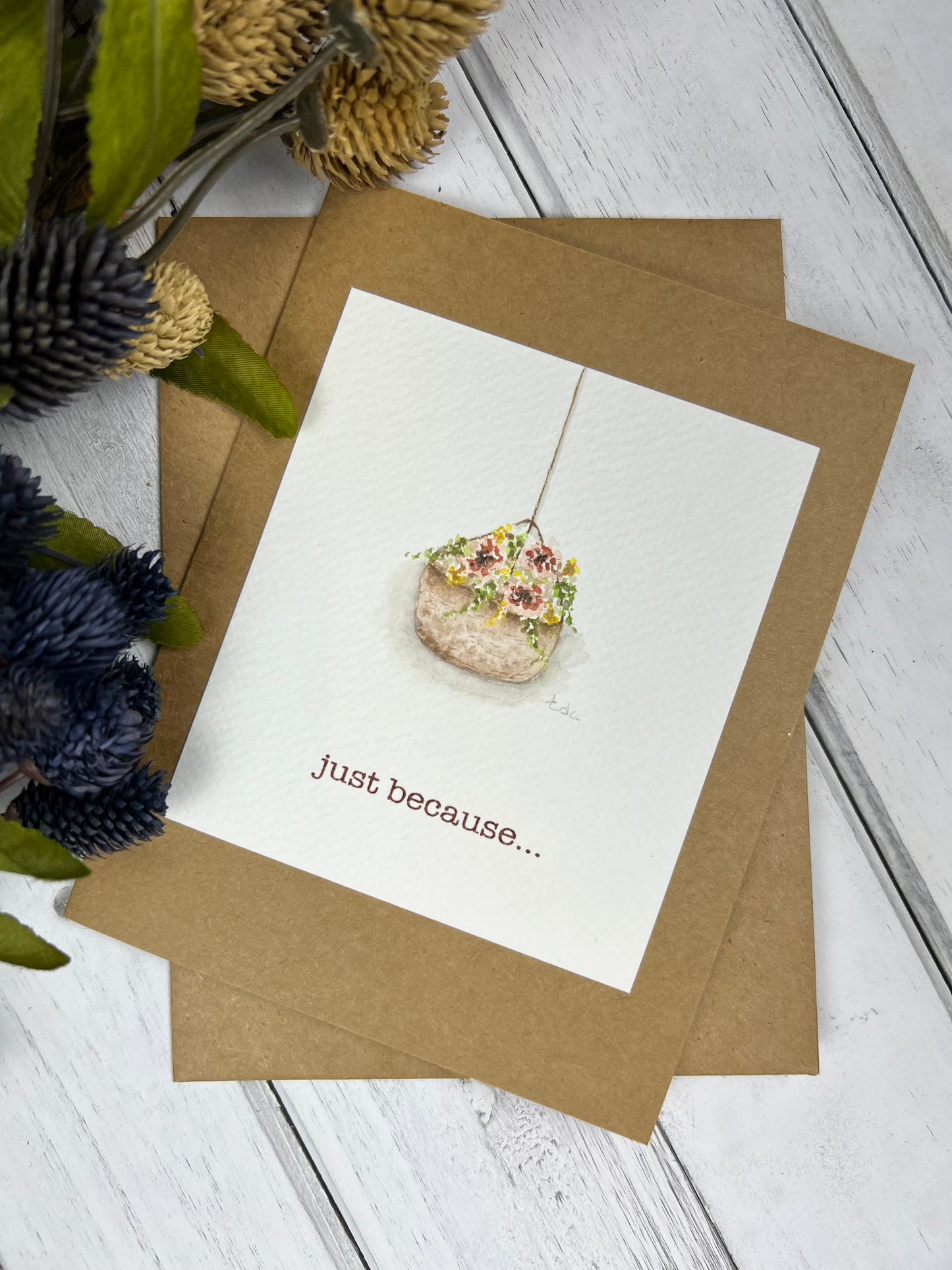 "Flower Basket" - Hand Painted Watercolor Greeting Card