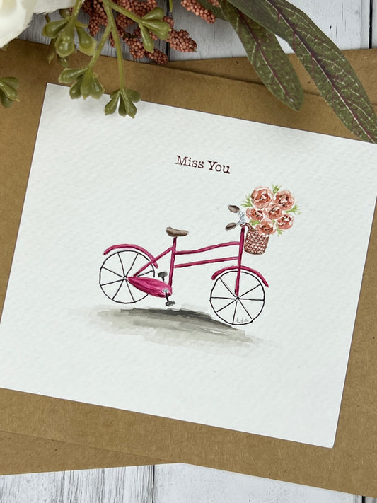 "Miss You" - Hand Painted Watercolor Greeting Card