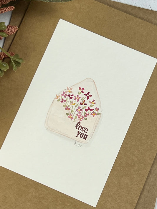 "Love You" - Hand Painted Watercolor Greeting Card