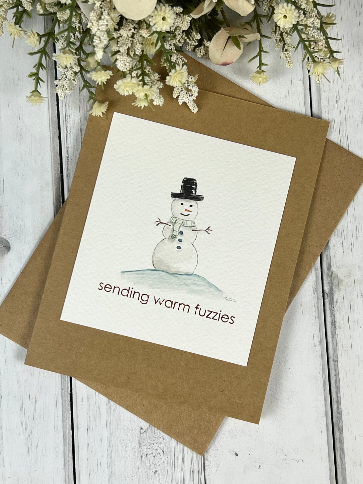 "Snowman Hugs" - Hand Painted Watercolor Greeting Card