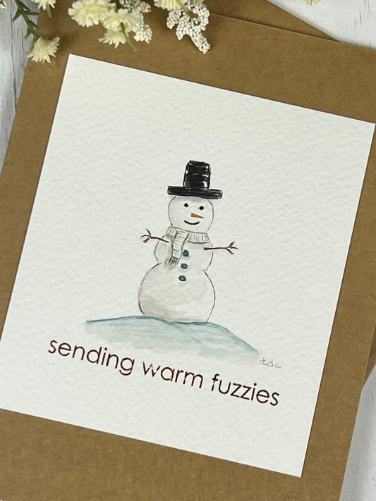 "Snowman Hugs" - Hand Painted Watercolor Greeting Card