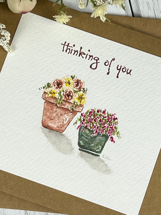 "Thinking of You" - Hand Painted Watercolor Greeting Card