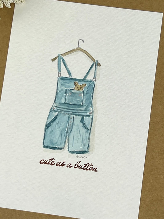 "Cute as a Button" - Hand Painted Watercolor Greeting Card