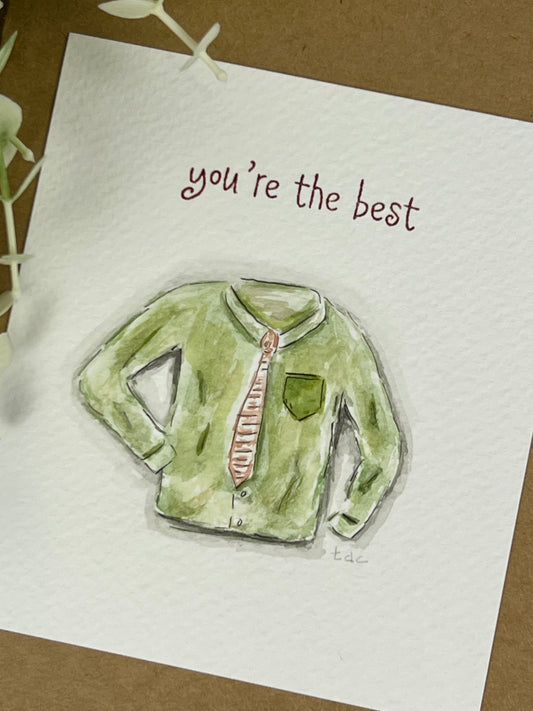 "Green Collared Shirt" - Hand Painted Watercolor Greeting Card