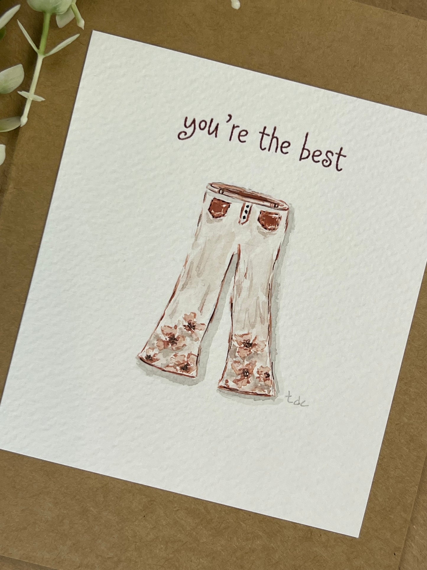 "Floral Pants" - Hand Painted Watercolor Greeting Card