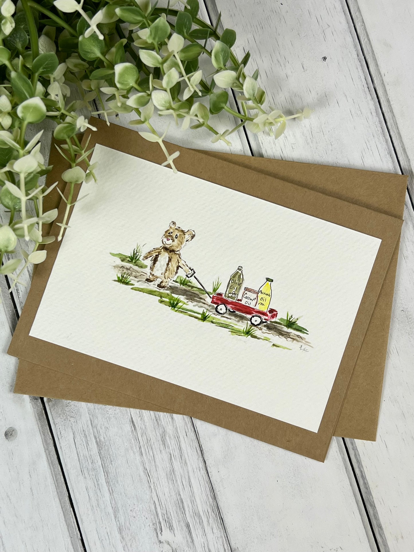"Oil Pulling" - Hand Painted Watercolor Greeting Card
