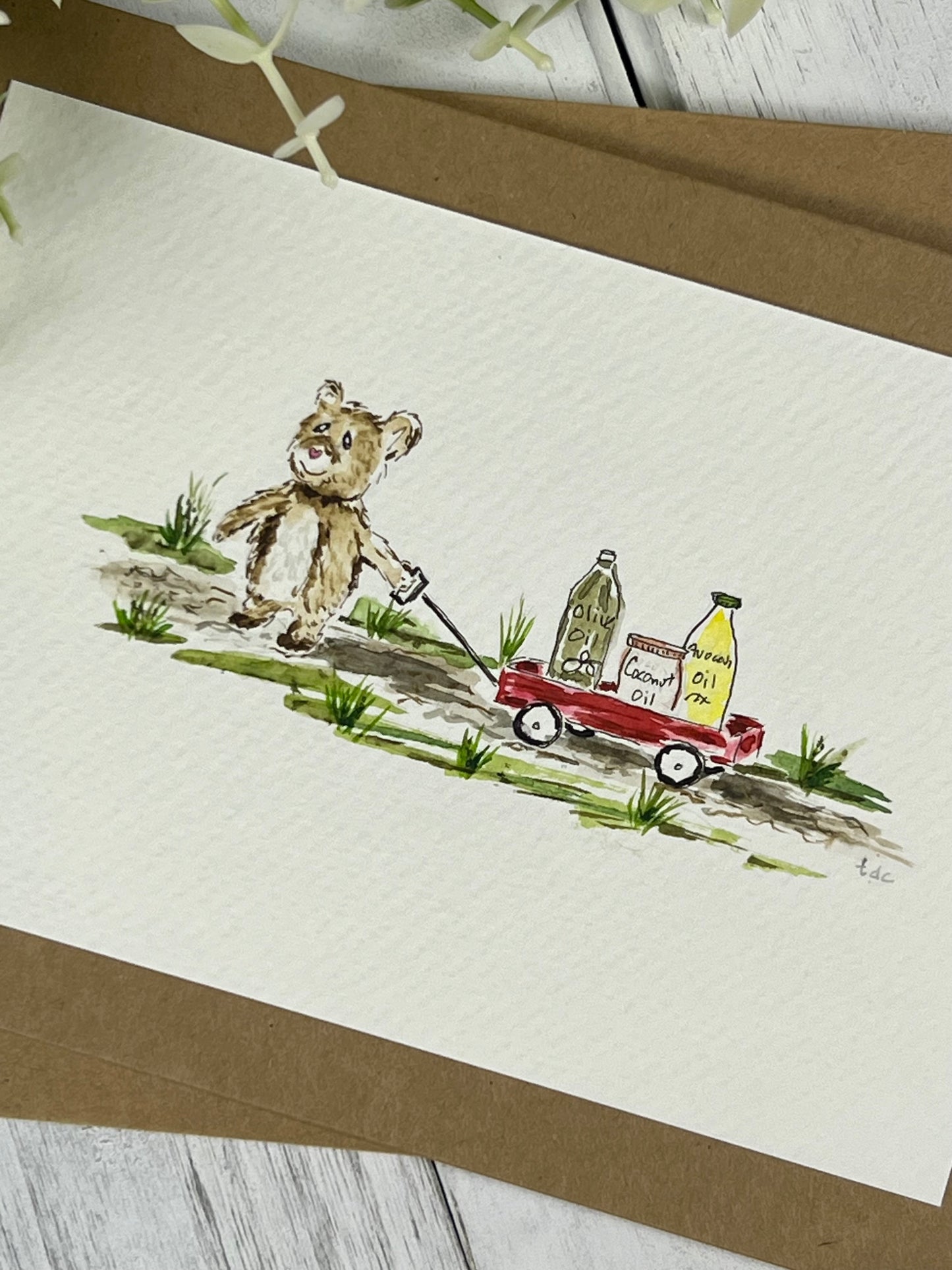 "Oil Pulling" - Hand Painted Watercolor Greeting Card
