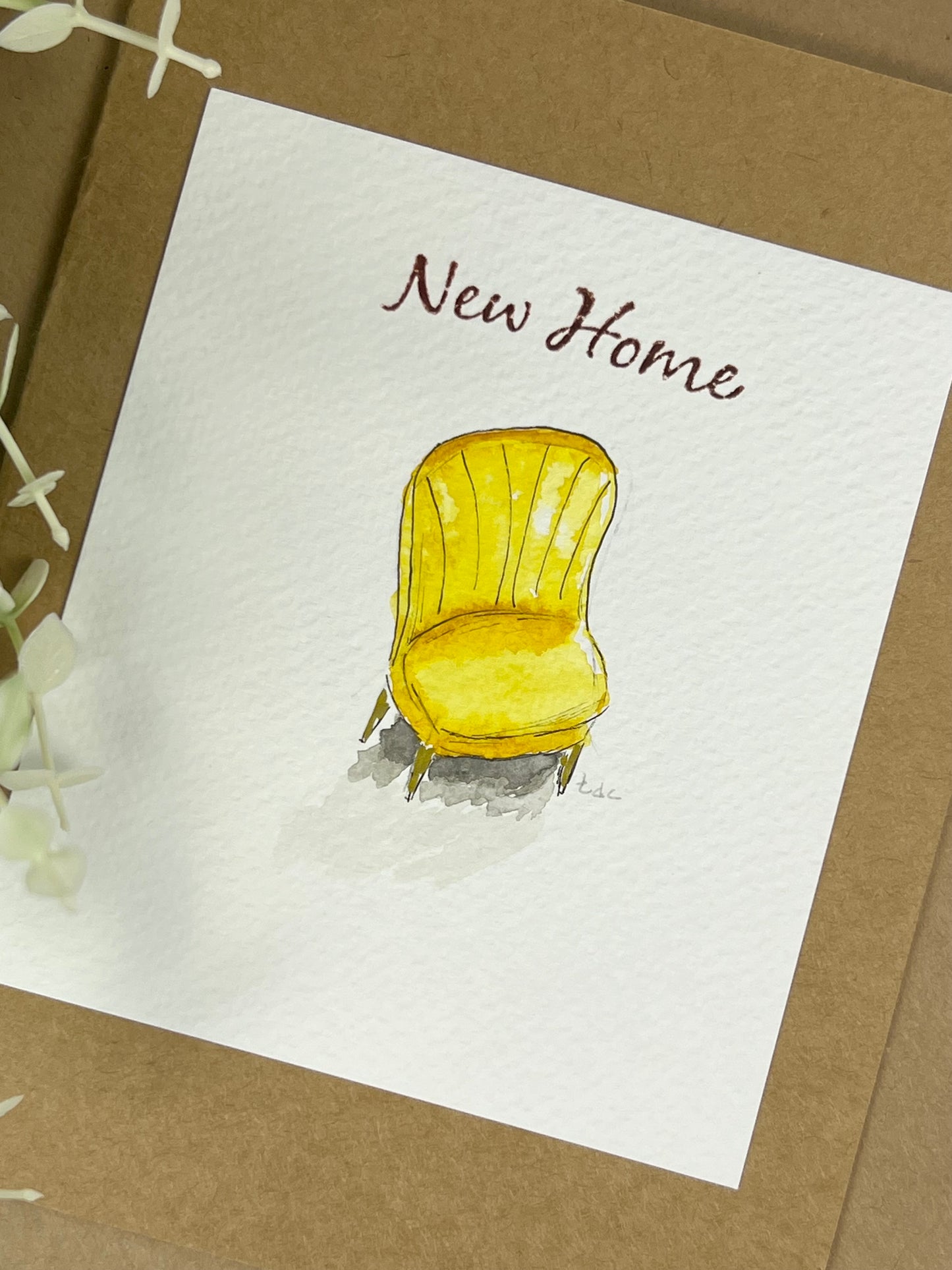 "Yellow Chair" - Hand Painted Watercolor Greeting Card
