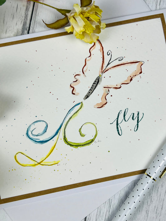 "Fly Towards Your Dream" - Hand Painted Watercolor Greeting Card