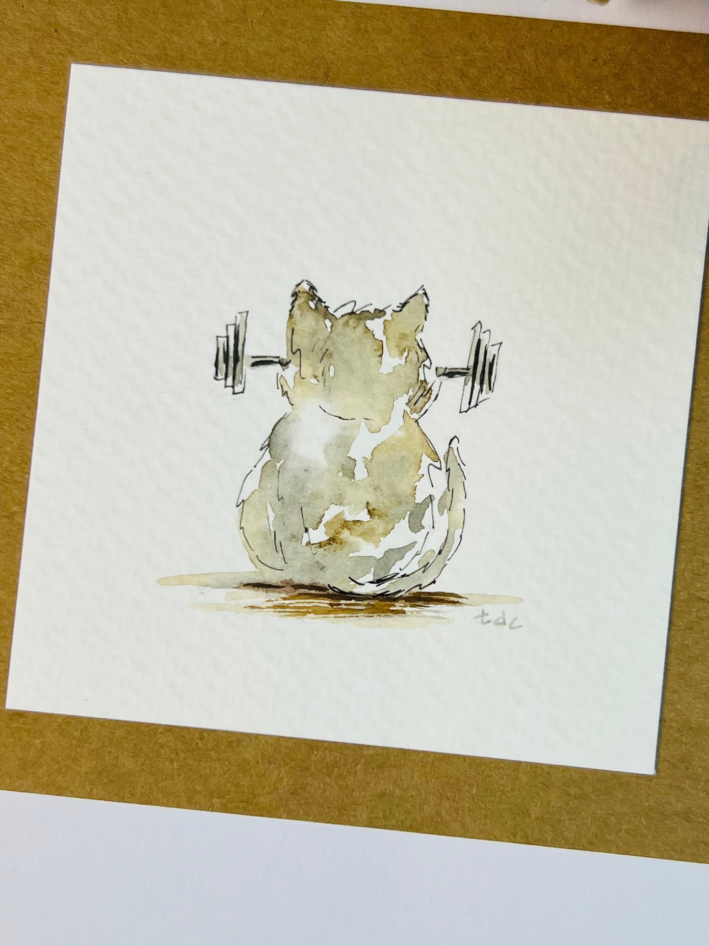 "Cat Workout" - Hand Painted Watercolor Greeting Card