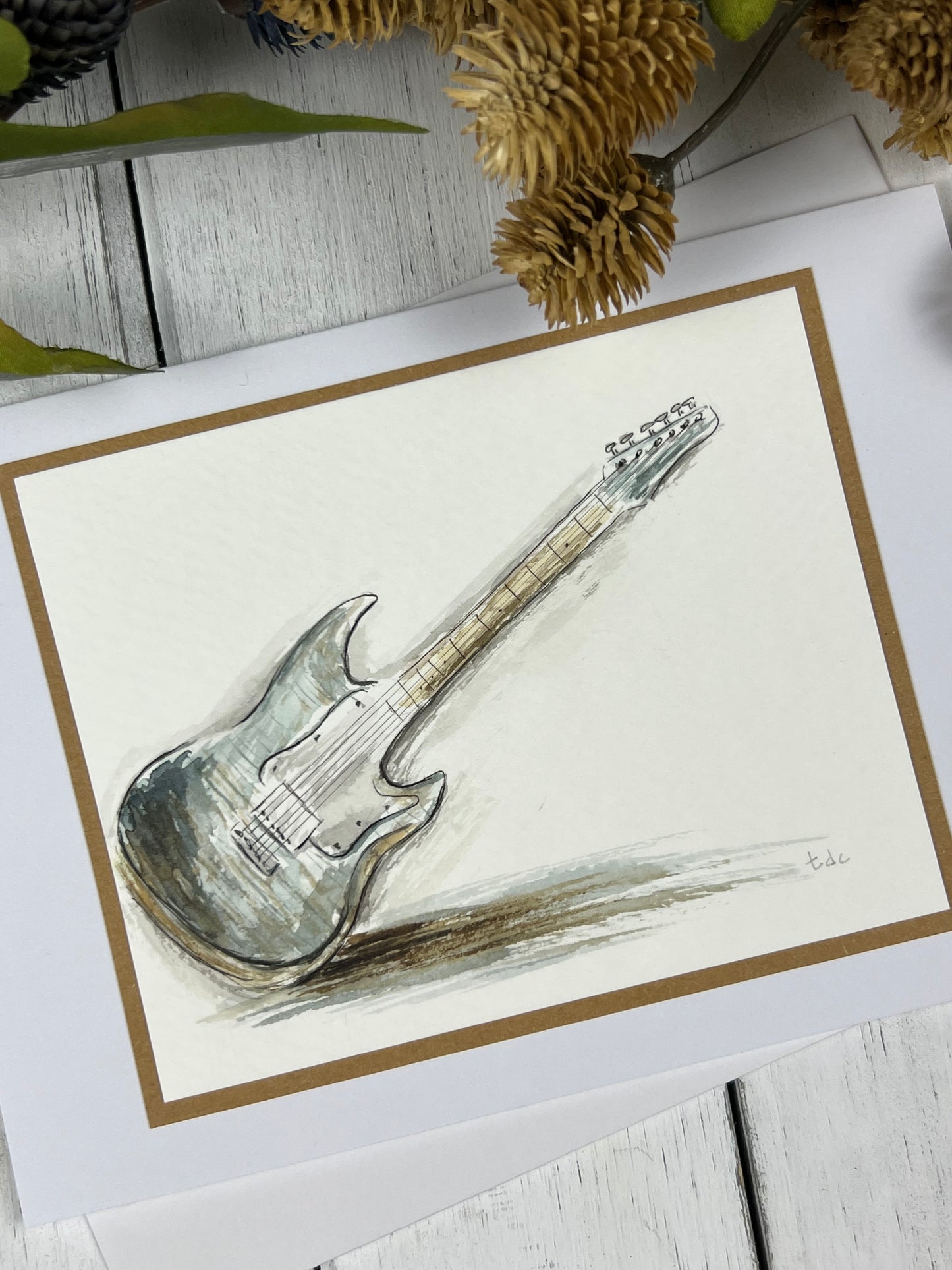 "Electric Guitar Vibes" - Hand Painted Watercolor Greeting Card