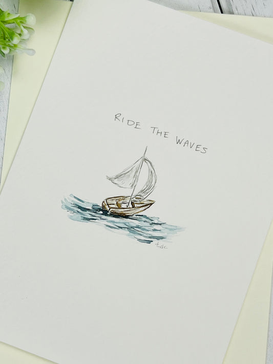 "Ride the Waves" - Watercolor Greeting Card