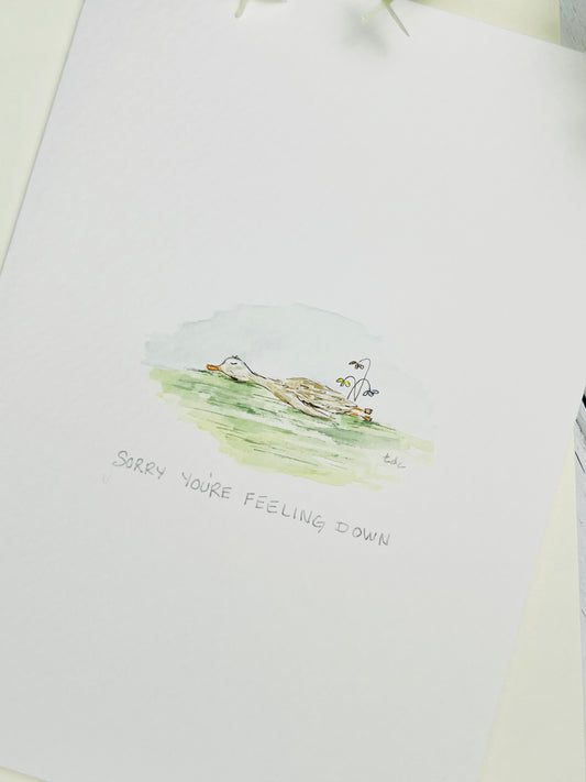"Sorry You're Feeling Down" - Watercolor Greeting Card