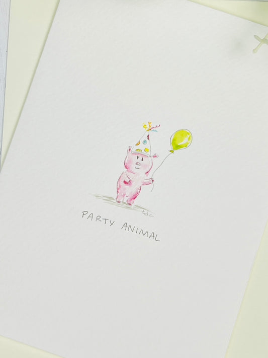 "Party Animal Pig" - Watercolor Greeting Card