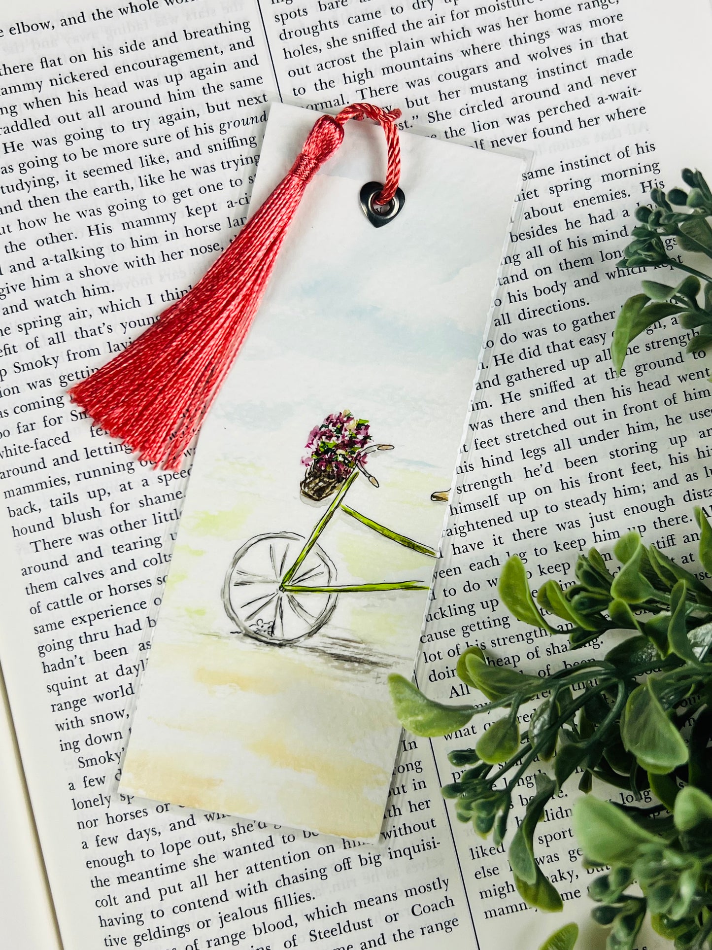 Bookmark "Bicycle with Flowers" - Hand Painted
