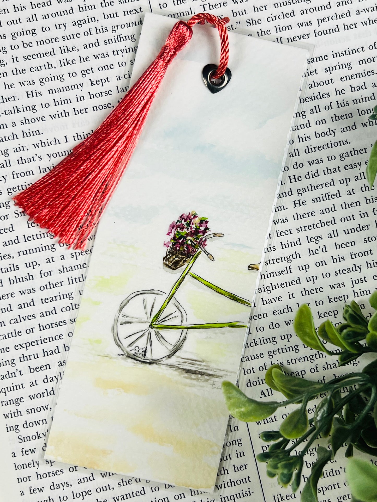 Bookmark "Bicycle with Flowers" - Hand Painted