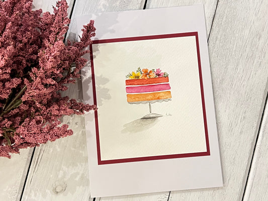 "Floral Cake" - Original Watercolor Greeting Card