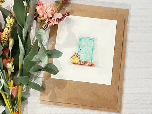 "Country Door" - Original Watercolor Kraft Greeting Card