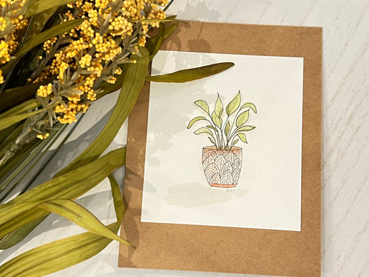 "House Plant" - Original Watercolor Kraft Greeting Card
