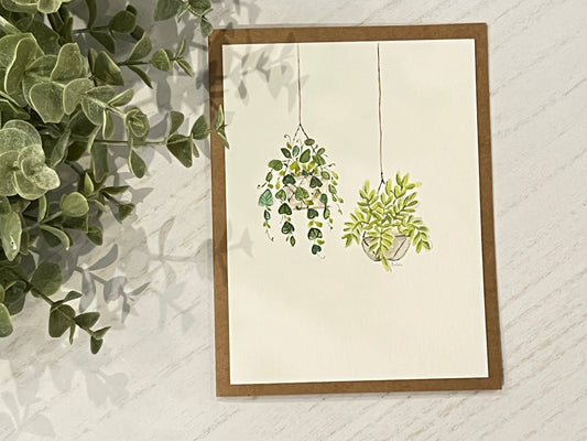 "Hanging Plants" - Original Watercolor Kraft Greeting Card