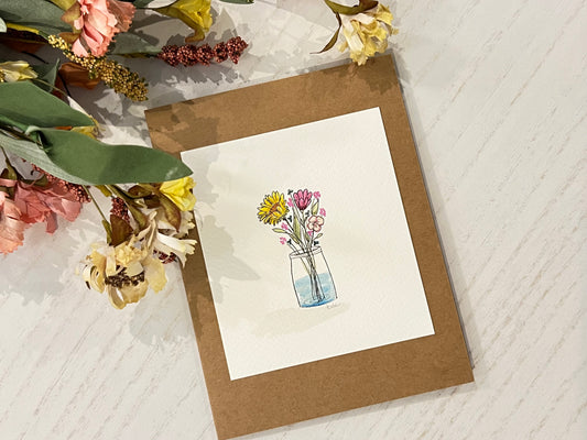 "Flower Bouquet" - Original Watercolor Kraft Greeting Card