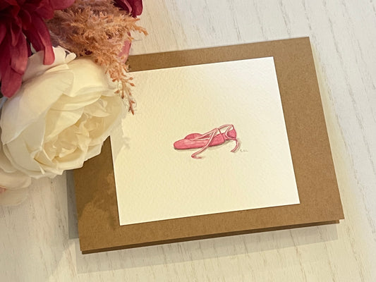 "Ballet Shoes" - Original Watercolor Kraft Greeting Card