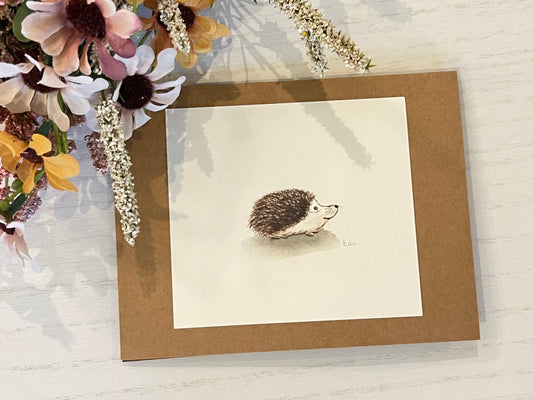 "Hedgehog" - Original Watercolor Kraft Greeting Card