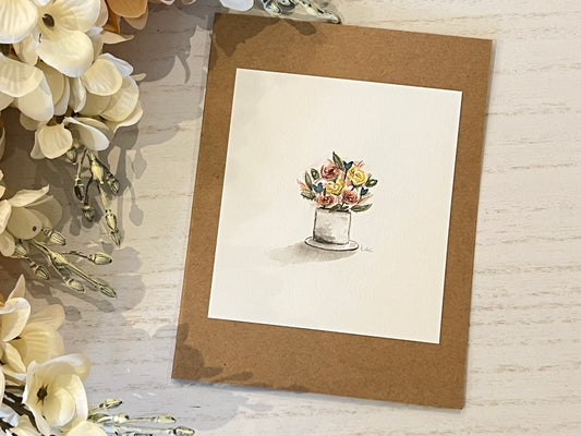 "Flowers" - Original Watercolor Kraft Greeting Card