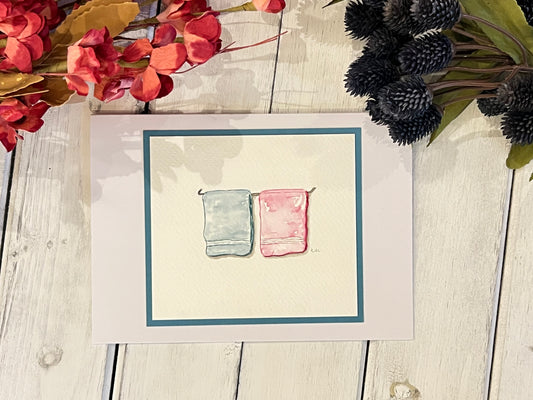 "Towels" - Original Watercolor Greeting Card