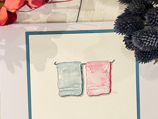 "Towels" - Hand Painted Watercolor Greeting Card