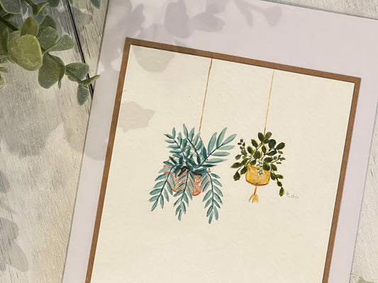"Hanging Plants" - Hand Painted Watercolor Greeting Card