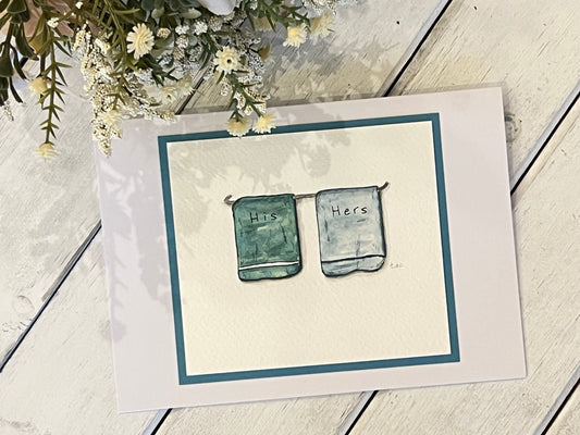 "His and Her Towels" - Original Watercolor Greeting Card