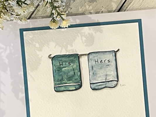 "His & Her Towels" - Hand Painted Watercolor Greeting Card