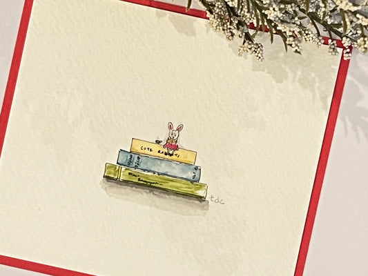 "Books & Teatime" - Hand Painted Watercolor Greeting Card