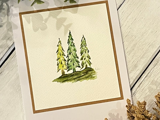 "Family of Three" - Hand Painted Watercolor Greeting Card